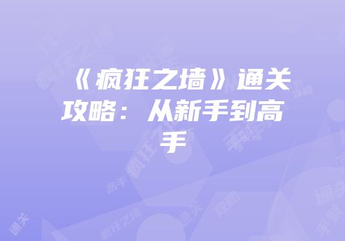 《疯狂之墙》通关攻略：从新手到高手