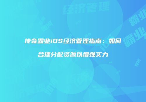 传奇霸业iOS经济管理指南：如何合理分配资源以增强实力