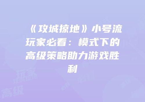 《攻城掠地》小号流玩家必看：模式下的高级策略助力游戏胜利