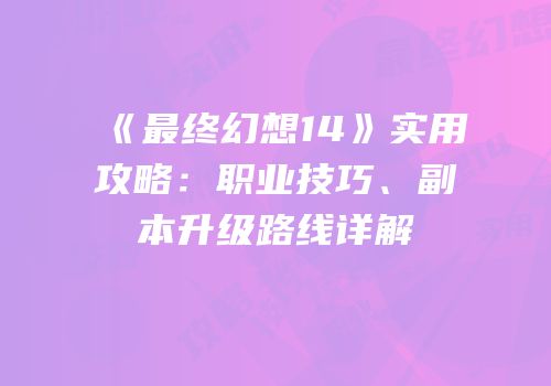 《最终幻想14》实用攻略：职业技巧、副本升级路线详解