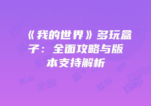 《我的世界》多玩盒子：全面攻略与版本支持解析
