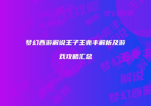 梦幻西游解说王子王兆丰解析及游戏攻略汇总