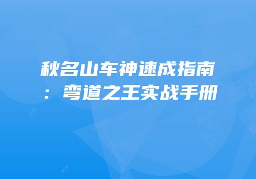 秋名山车神速成指南：弯道之王实战手册