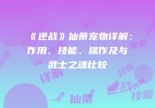 《逆战》仙蒂宠物详解：作用、技能、操作及与武士之魂比较