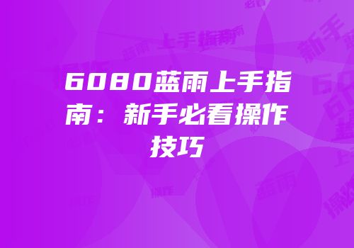 6080蓝雨上手指南：新手必看操作技巧