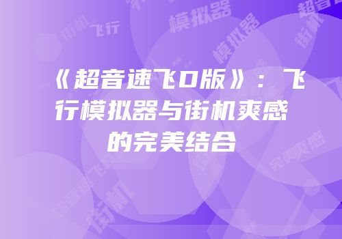 《超音速飞D版》：飞行模拟器与街机爽感的完美结合