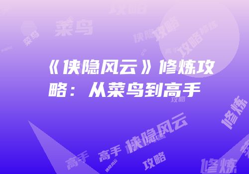 《侠隐风云》修炼攻略：从菜鸟到高手