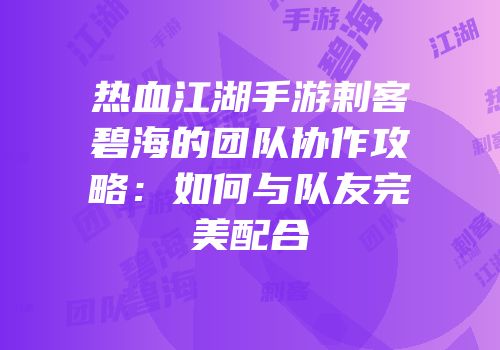 热血江湖手游剌客碧海的团队协作攻略：如何与队友完美配合