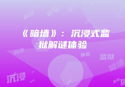《暗墙》：沉浸式监狱解谜体验