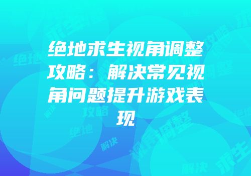 绝地求生视角调整攻略：解决常见视角问题提升游戏表现