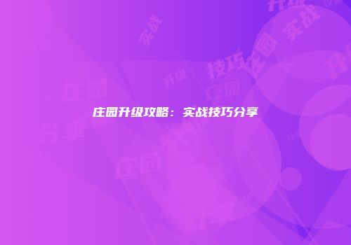 庄园升级攻略：实战技巧分享