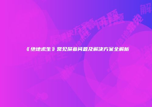 《绝地求生》常见屏幕问题及解决方案全解析