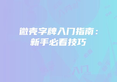 微壳字牌入门指南：新手必看技巧