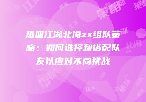 热血江湖北海zx组队策略：如何选择和搭配队友以应对不同挑战