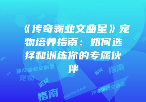《传奇霸业文曲星》宠物培养指南：如何选择和训练你的专属伙伴