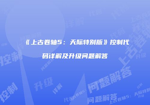 《上古卷轴5：天际特别版》控制代码详解及升级问题解答