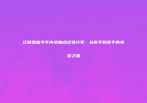 江湖热血弓手内功加点经验分享：从新手到高手的转变之路