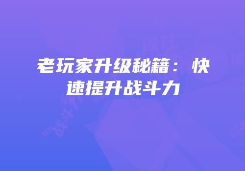 老玩家升级秘籍：快速提升战斗力