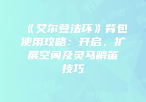 《艾尔登法环》背包使用攻略：开启、扩展空间及灵马哨笛技巧