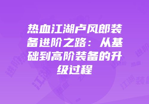 热血江湖卢风郎装备进阶之路：从基础到高阶装备的升级过程
