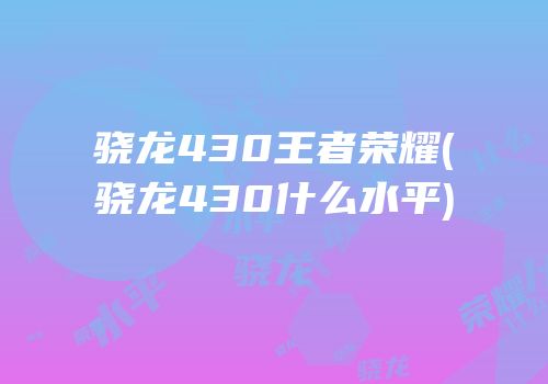 骁龙430王者荣耀(骁龙430什么水平)