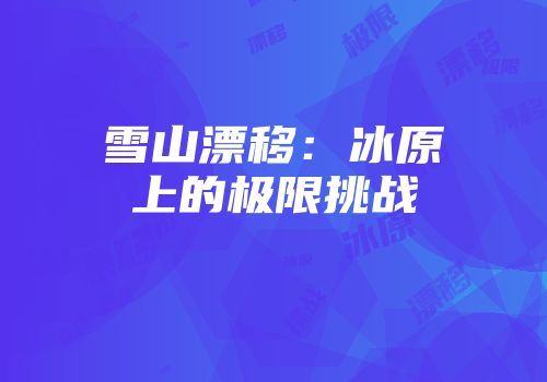 雪山漂移：冰原上的极限挑战