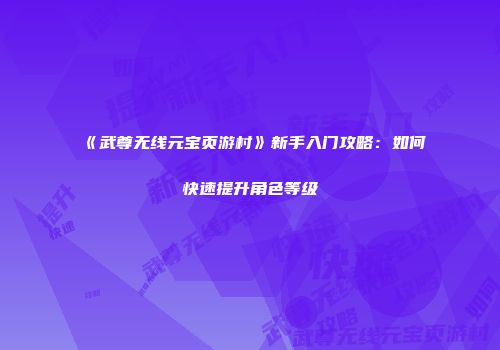 《武尊无线元宝页游村》新手入门攻略：如何快速提升角色等级