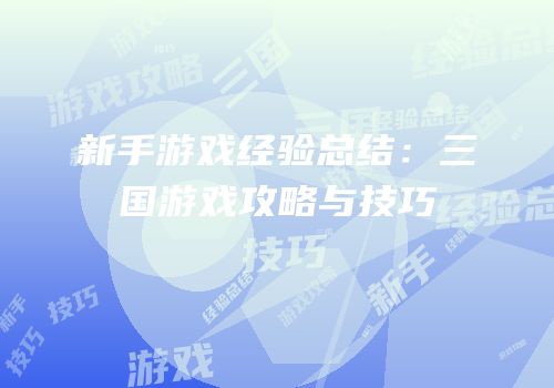 新手游戏经验总结：三国游戏攻略与技巧