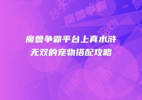 魔兽争霸平台上真水浒无双的宠物搭配攻略