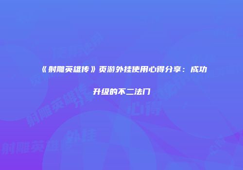 《射雕英雄传》页游外挂使用心得分享：成功升级的不二法门