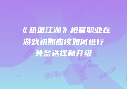《热血江湖》枪客职业在游戏初期应该如何进行装备选择和升级