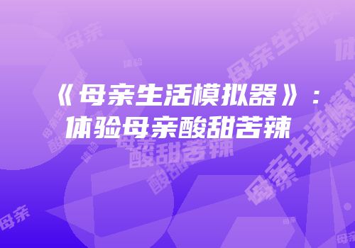 《母亲生活模拟器》：体验母亲酸甜苦辣