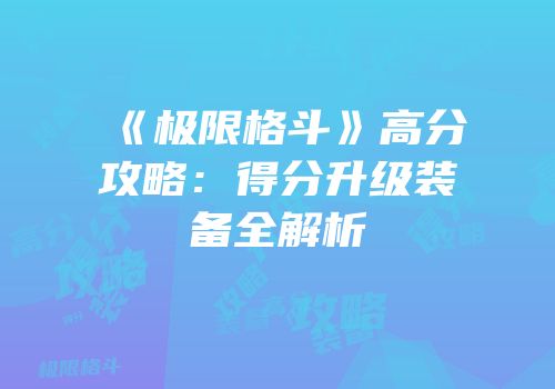 《极限格斗》高分攻略：得分升级装备全解析