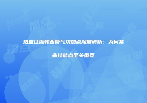 热血江湖韩西管气功加点深度解析：为何某些技能点至关重要