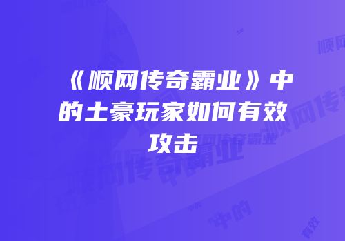 《顺网传奇霸业》中的土豪玩家如何有效攻击
