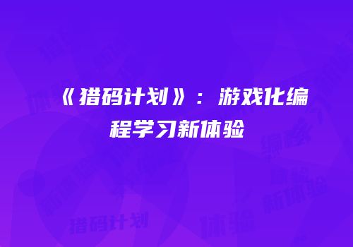 《猎码计划》：游戏化编程学习新体验