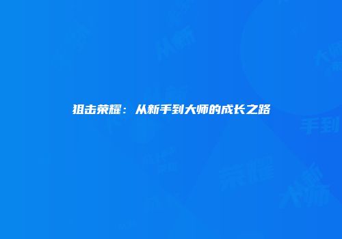 狙击荣耀：从新手到大师的成长之路
