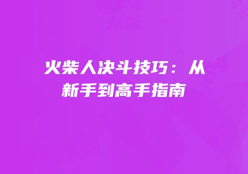 火柴人决斗技巧：从新手到高手指南