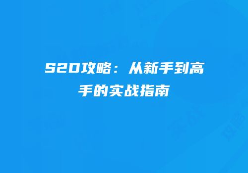 S2D攻略：从新手到高手的实战指南