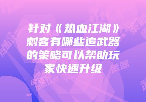 针对《热血江湖》刺客有哪些追武器的策略可以帮助玩家快速升级