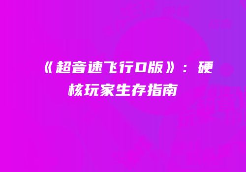 《超音速飞行D版》：硬核玩家生存指南