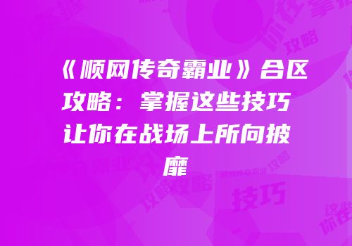 《顺网传奇霸业》合区攻略：掌握这些技巧让你在战场上所向披靡