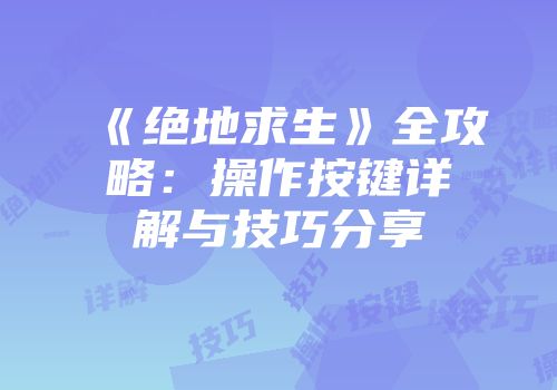 《绝地求生》全攻略：操作按键详解与技巧分享