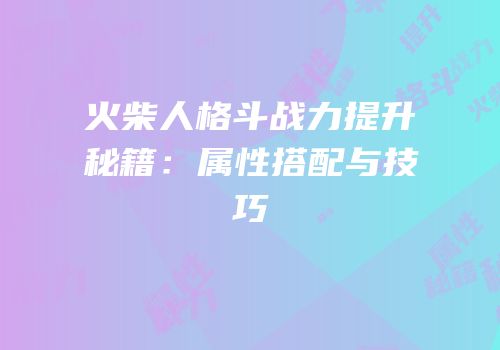 火柴人格斗战力提升秘籍：属性搭配与技巧