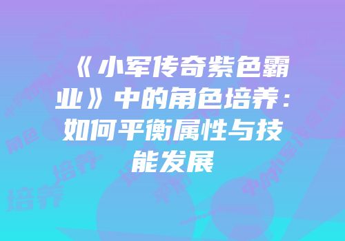 《小军传奇紫色霸业》中的角色培养：如何平衡属性与技能发展