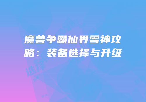 魔兽争霸仙界雪神攻略：装备选择与升级