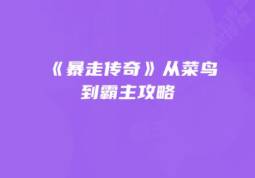《暴走传奇》从菜鸟到霸主攻略