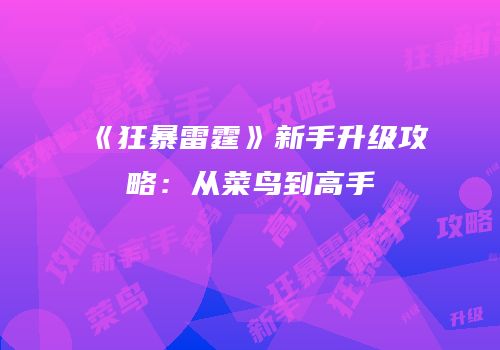 《狂暴雷霆》新手升级攻略：从菜鸟到高手