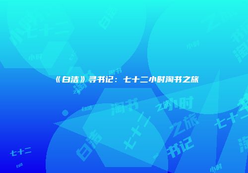 《白洁》寻书记：七十二小时淘书之旅