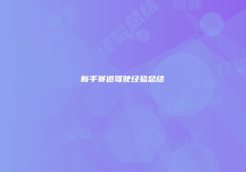 新手赛道驾驶经验总结